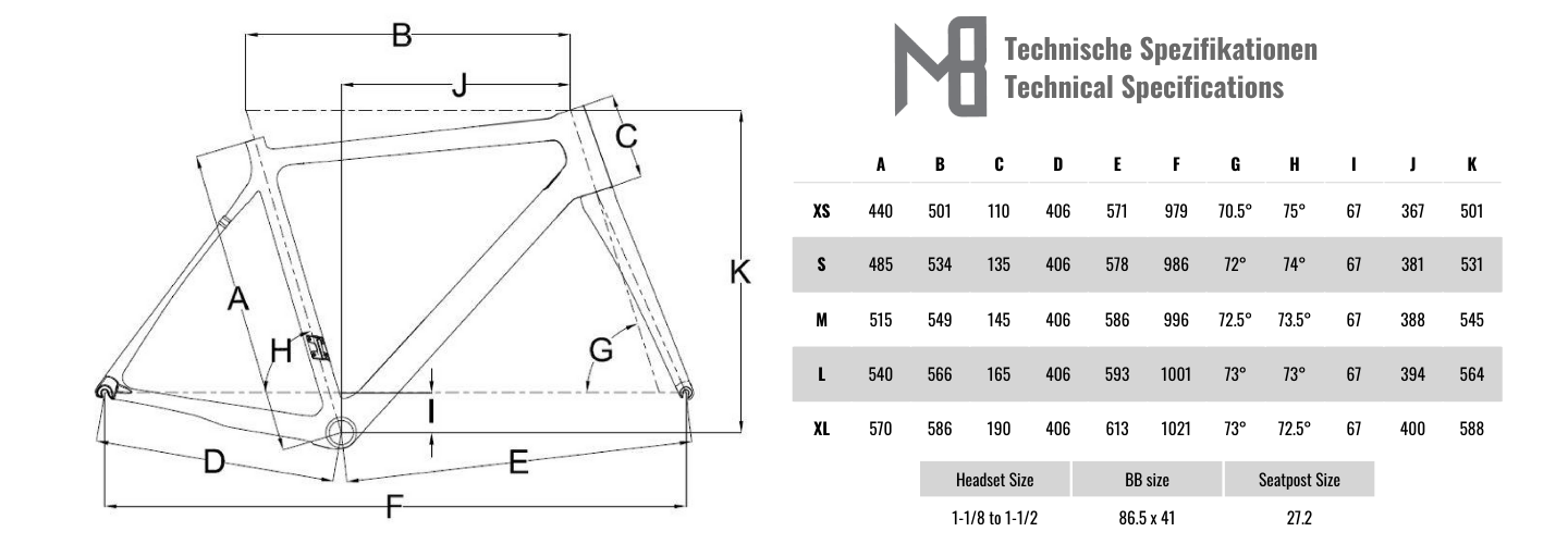 road bikes M8 geometry